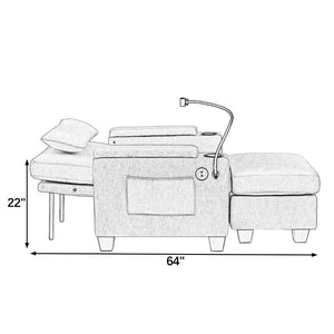 English Elm Single Chenille Recliner with Ottoman USB Port Hidden Storage and Cup Holders Blue W487P556700