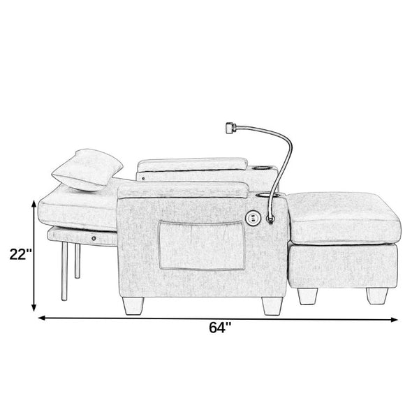English Elm Single Chenille Recliner with Ottoman USB Port Hidden Storage and Cup Holders Blue W487P556700