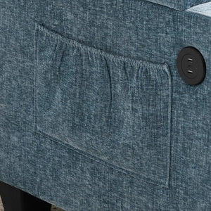 English Elm Single Chenille Recliner with Ottoman USB Port Hidden Storage and Cup Holders Blue W487P556700