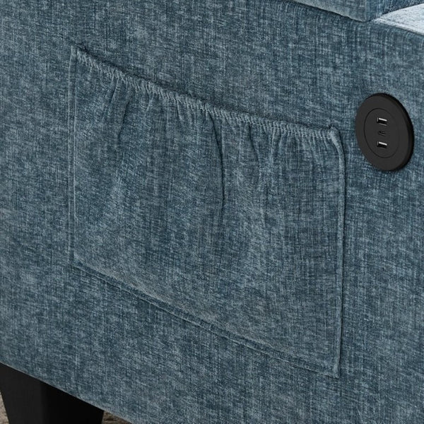 English Elm Single Chenille Recliner with Ottoman USB Port Hidden Storage and Cup Holders Blue W487P556700
