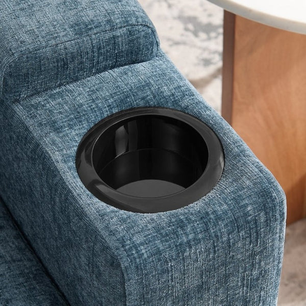 English Elm Single Chenille Recliner with Ottoman USB Port Hidden Storage and Cup Holders Blue W487P556700