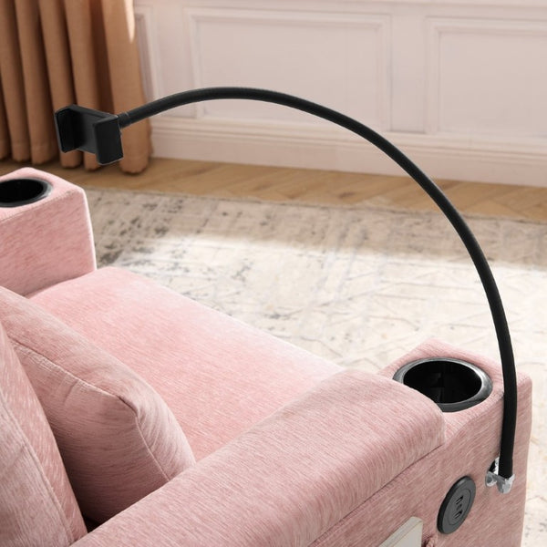 English Elm Single Chenille Recliner with Ottoman USB Port Hidden Storage and Cup Holders Pink W487P556701