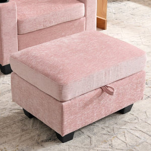 English Elm Single Chenille Recliner with Ottoman USB Port Hidden Storage and Cup Holders Pink W487P556701