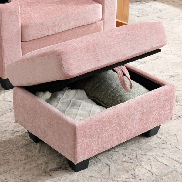 English Elm Single Chenille Recliner with Ottoman USB Port Hidden Storage and Cup Holders Pink W487P556701
