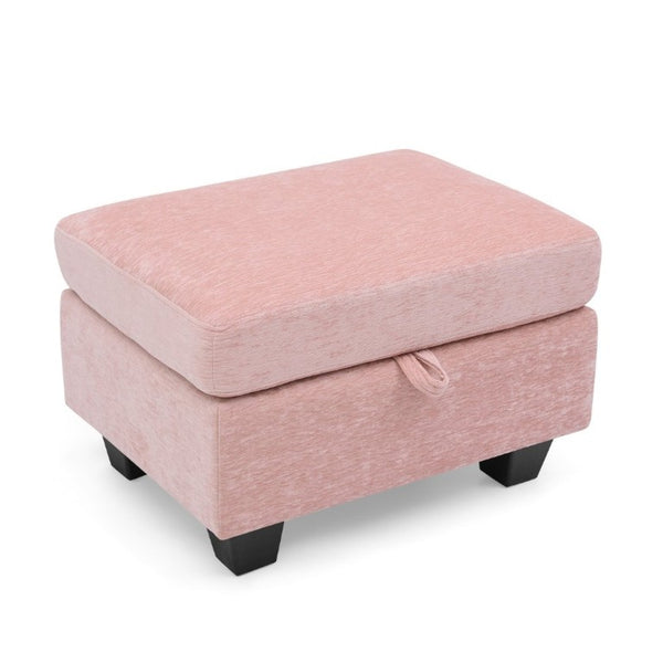 English Elm Single Chenille Recliner with Ottoman USB Port Hidden Storage and Cup Holders Pink W487P556701