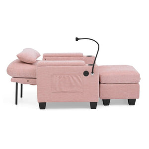 English Elm Single Chenille Recliner with Ottoman USB Port Hidden Storage and Cup Holders Pink W487P556701