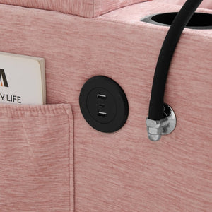 English Elm Single Chenille Recliner with Ottoman USB Port Hidden Storage and Cup Holders Pink W487P556701