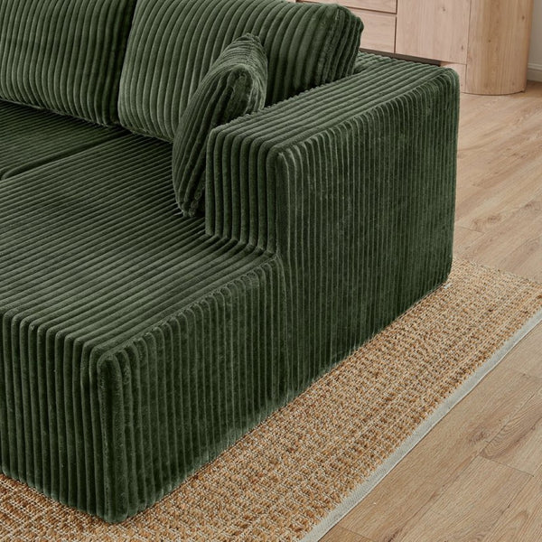 English Elm U Shape Modular Sectional Corduroy Sofa Sleeper Plush Foam Spring Living Room Couch Green W487S00377