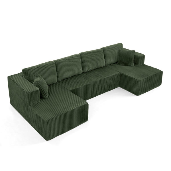 English Elm U Shape Modular Sectional Corduroy Sofa Sleeper Plush Foam Spring Living Room Couch Green W487S00377
