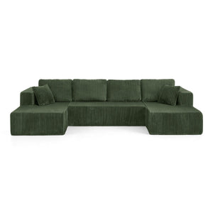English Elm U Shape Modular Sectional Corduroy Sofa Sleeper Plush Foam Spring Living Room Couch Green W487S00377