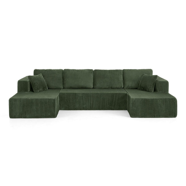 English Elm U Shape Modular Sectional Corduroy Sofa Sleeper Plush Foam Spring Living Room Couch Green W487S00377