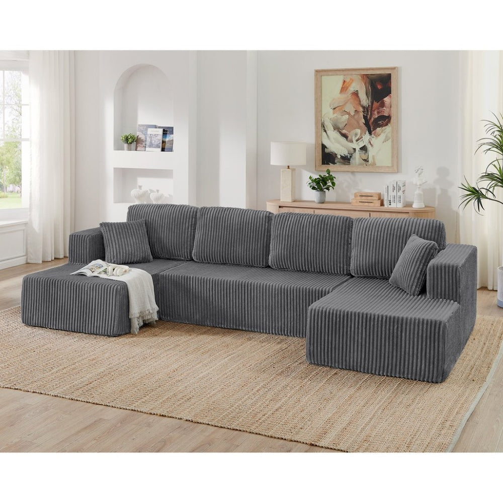 English Elm U Shape Modular Sectional with Corduroy Terrycloth Sleeper for Living Room Studio W487S00512