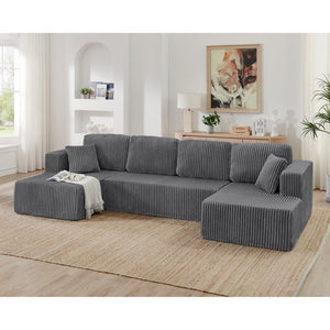English Elm U Shape Modular Sectional with Corduroy Terrycloth Sleeper for Living Room Studio W487S00512