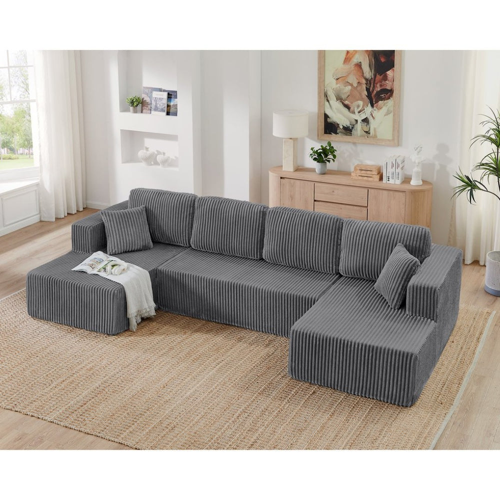 English Elm U Shape Modular Sectional with Corduroy Terrycloth Sleeper for Living Room Studio W487S00512