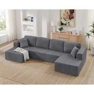 English Elm U Shape Modular Sectional with Corduroy Terrycloth Sleeper for Living Room Studio W487S00512