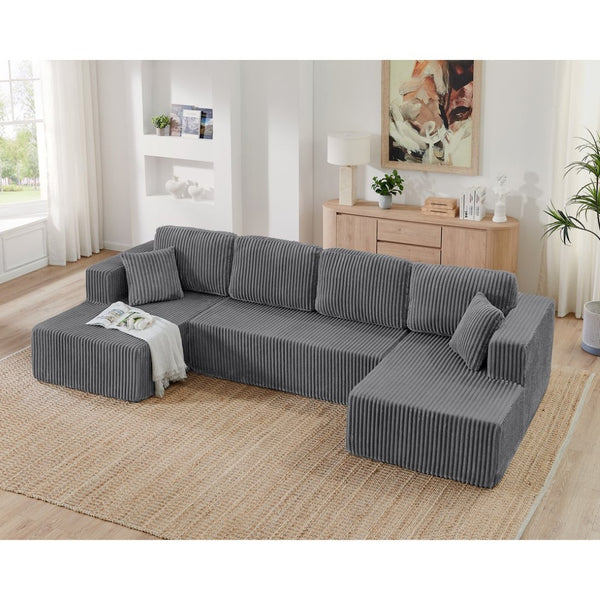 English Elm U Shape Modular Sectional with Corduroy Terrycloth Sleeper for Living Room Studio W487S00512