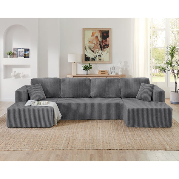 English Elm U Shape Modular Sectional with Corduroy Terrycloth Sleeper for Living Room Studio W487S00512