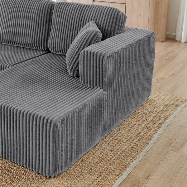 English Elm U Shape Modular Sectional with Corduroy Terrycloth Sleeper for Living Room Studio W487S00512