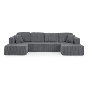 English Elm U Shape Modular Sectional with Corduroy Terrycloth Sleeper for Living Room Studio W487S00512