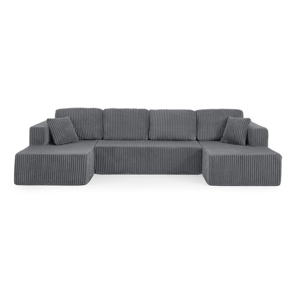 English Elm U Shape Modular Sectional with Corduroy Terrycloth Sleeper for Living Room Studio W487S00512