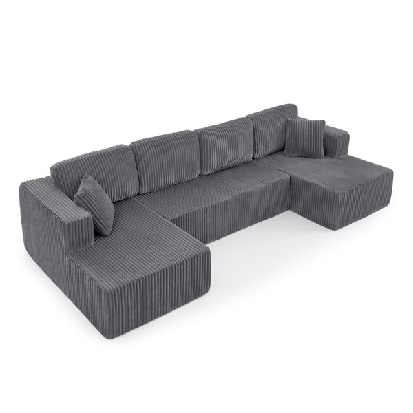 English Elm U Shape Modular Sectional with Corduroy Terrycloth Sleeper for Living Room Studio W487S00512