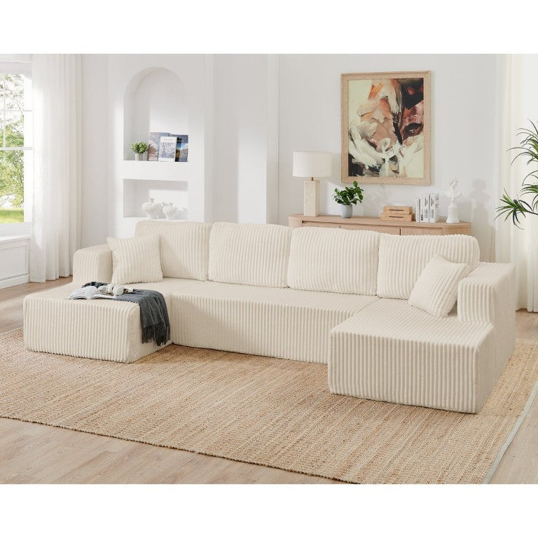 English Elm U Shaped Modular Sectional Sofa Corduroy Terrycloth Upholstered Sleeper for Living Room W487S00528