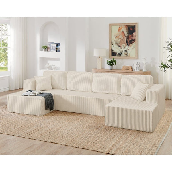 English Elm U Shaped Modular Sectional Sofa Corduroy Terrycloth Upholstered Sleeper for Living Room W487S00528
