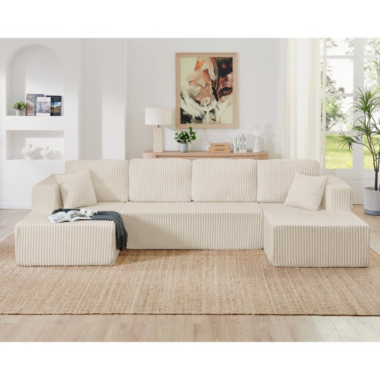 English Elm U Shaped Modular Sectional Sofa Corduroy Terrycloth Upholstered Sleeper for Living Room W487S00528