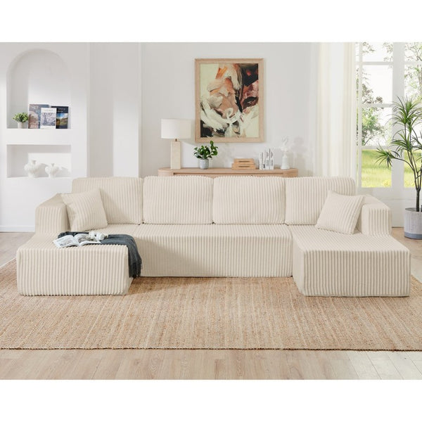 English Elm U Shaped Modular Sectional Sofa Corduroy Terrycloth Upholstered Sleeper for Living Room W487S00528