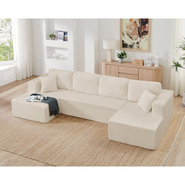 English Elm U Shaped Modular Sectional Sofa Corduroy Terrycloth Upholstered Sleeper for Living Room W487S00528