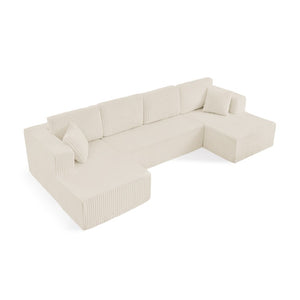English Elm U Shaped Modular Sectional Sofa Corduroy Terrycloth Upholstered Sleeper for Living Room W487S00528