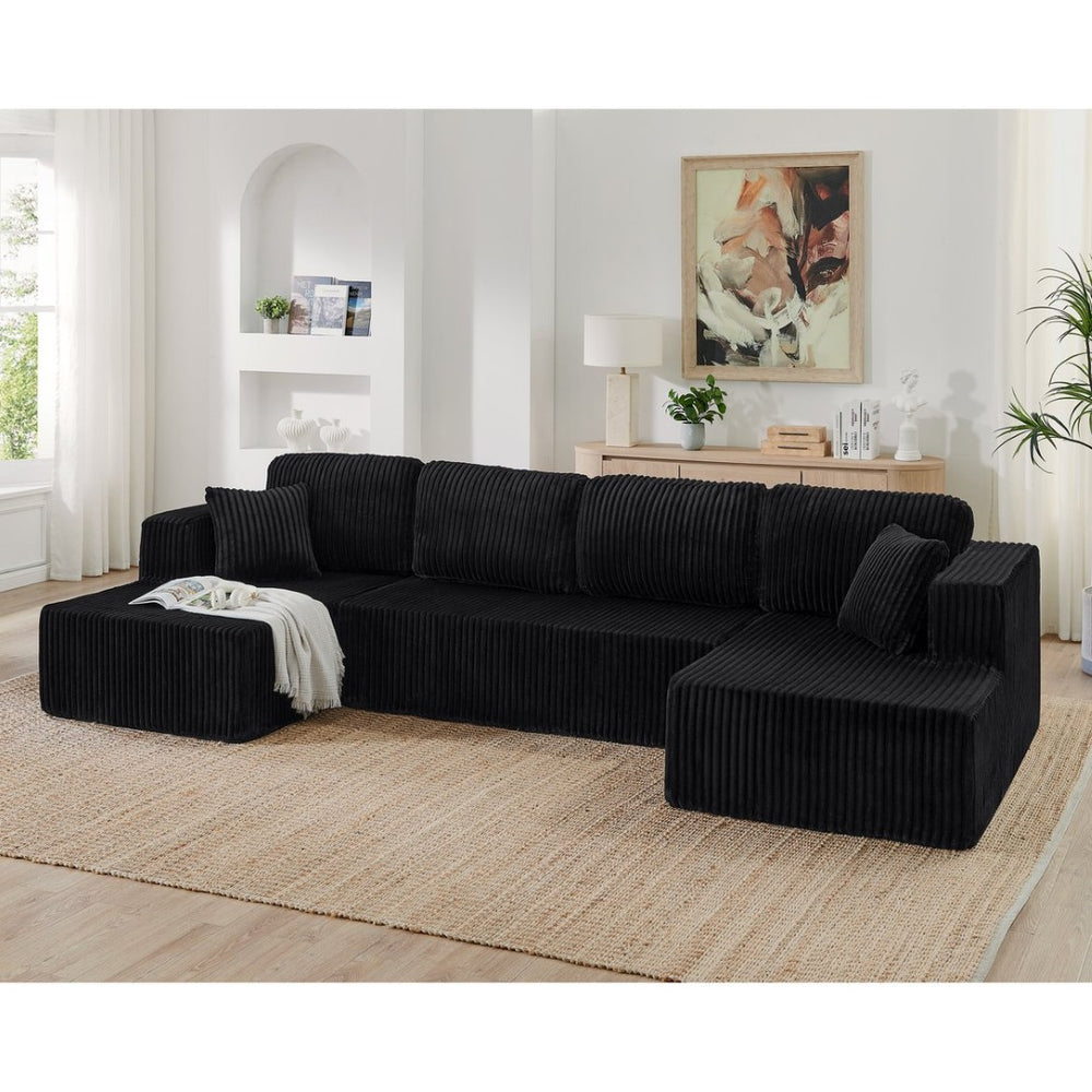 English Elm U Shape Modular Sectional Corduroy Sleeper Sofa Foam Filled Modern Living Room W487S00529