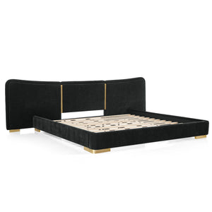 English Elm King Platform Bed Curved Chenille Headboard Electroplated Legs Light Luxury Bedroom Frame Black W487S00533