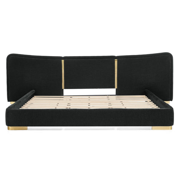 English Elm King Platform Bed Curved Chenille Headboard Electroplated Legs Light Luxury Bedroom Frame Black W487S00533