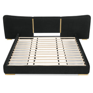 English Elm King Platform Bed Curved Chenille Headboard Electroplated Legs Light Luxury Bedroom Frame Black W487S00533