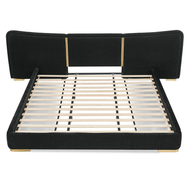 English Elm King Platform Bed Curved Chenille Headboard Electroplated Legs Light Luxury Bedroom Frame Black W487S00533