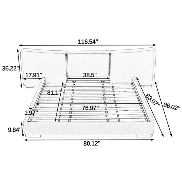 English Elm King Platform Bed Curved Chenille Headboard Electroplated Legs Light Luxury Bedroom Frame Black W487S00533