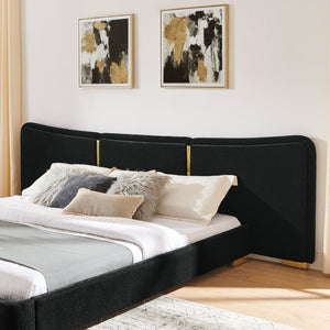 English Elm King Platform Bed Curved Chenille Headboard Electroplated Legs Light Luxury Bedroom Frame Black W487S00533