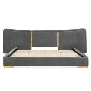 English Elm King Platform Bed Curved Chenille Headboard Electroplated Legs Light Luxury Bedroom Frame Dark Gray W487S00534