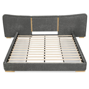 English Elm King Platform Bed Curved Chenille Headboard Electroplated Legs Light Luxury Bedroom Frame Dark Gray W487S00534
