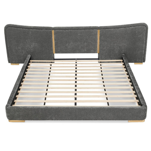 English Elm King Platform Bed Curved Chenille Headboard Electroplated Legs Light Luxury Bedroom Frame Dark Gray W487S00534