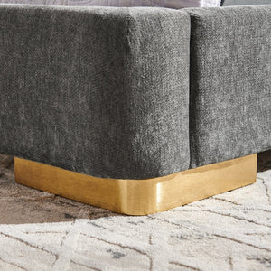English Elm King Platform Bed Curved Chenille Headboard Electroplated Legs Light Luxury Bedroom Frame Dark Gray W487S00534