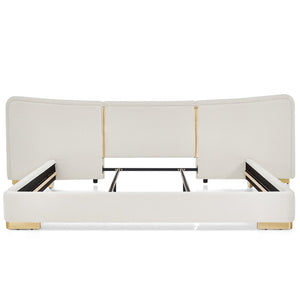English Elm King Platform Bed Curved Chenille Headboard Electroplated Legs Light Luxury Bedroom Frame Beige W487S00535