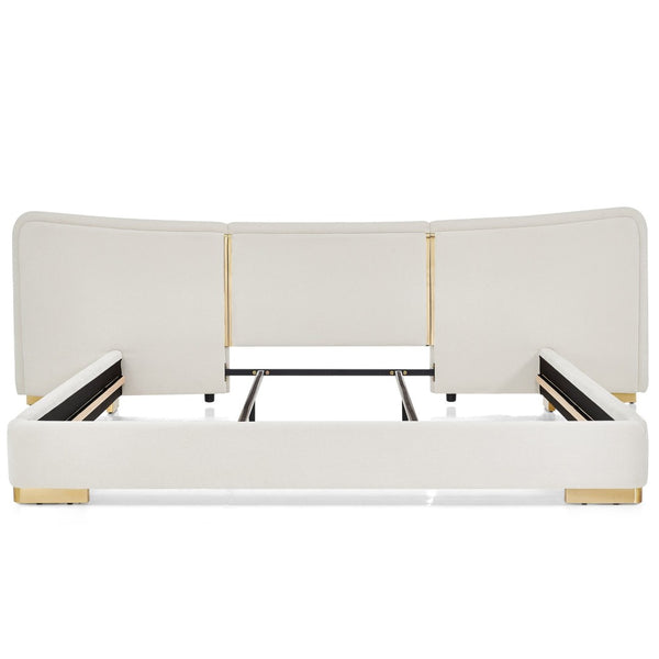 English Elm King Platform Bed Curved Chenille Headboard Electroplated Legs Light Luxury Bedroom Frame Beige W487S00535
