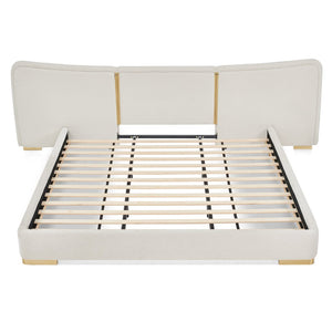 English Elm King Platform Bed Curved Chenille Headboard Electroplated Legs Light Luxury Bedroom Frame Beige W487S00535
