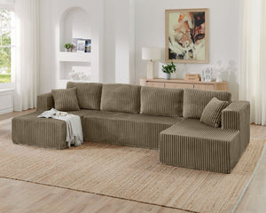 English Elm U Shaped Modular Sectional with Corduroy Terrycloth Upholstery for Flexible Living Spaces Brown W487S00540