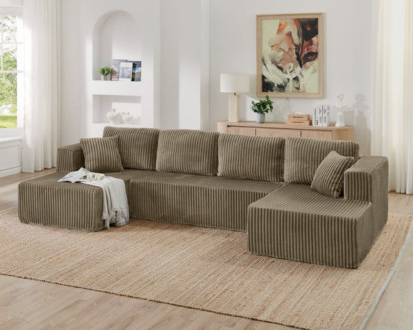 English Elm U Shaped Modular Sectional with Corduroy Terrycloth Upholstery for Flexible Living Spaces Brown W487S00540