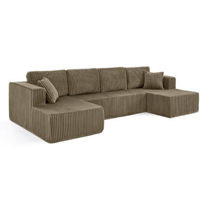English Elm U Shaped Modular Sectional with Corduroy Terrycloth Upholstery for Flexible Living Spaces Brown W487S00540