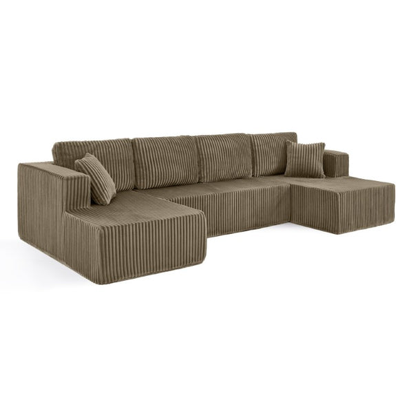 English Elm U Shaped Modular Sectional with Corduroy Terrycloth Upholstery for Flexible Living Spaces Brown W487S00540