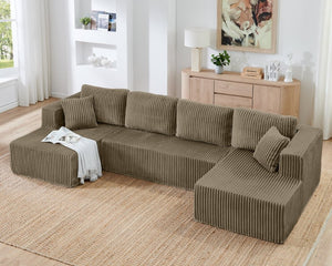 English Elm U Shaped Modular Sectional with Corduroy Terrycloth Upholstery for Flexible Living Spaces Brown W487S00540